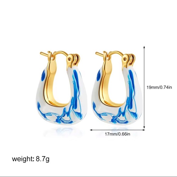 Anthropologie Blue and Gold Hoop Earrings - Picture 3 of 4